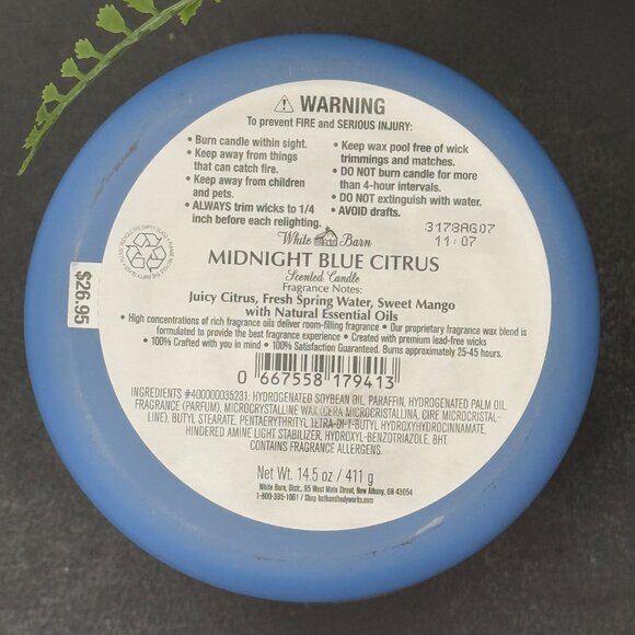 BBW Midnight Blue Citrus White Barn Bath & Body Works 3 Wick Candle - Picture 10 of 10